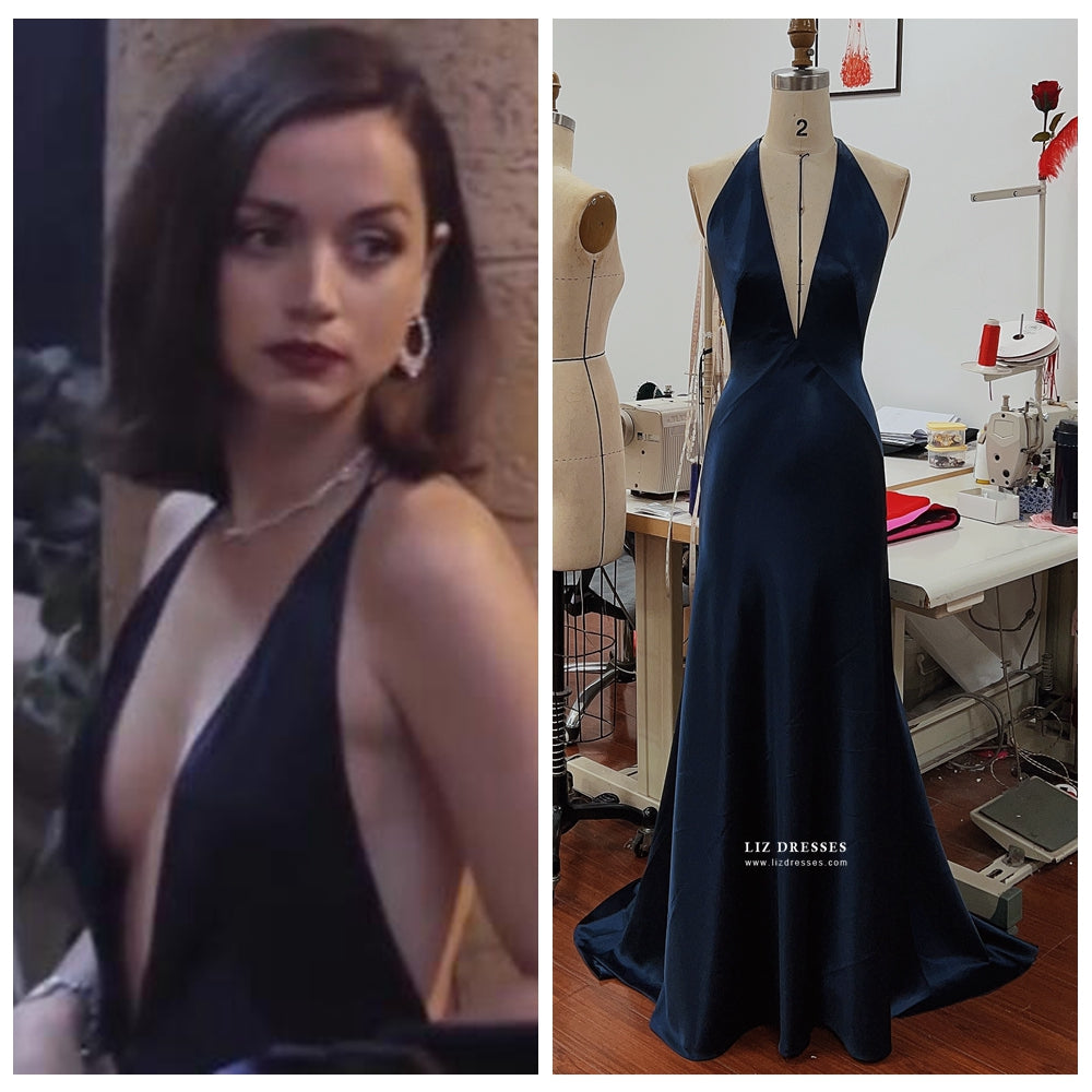 Ana de Armas as Paloma Navy Satin Dress No Time to Die Bond Girl
