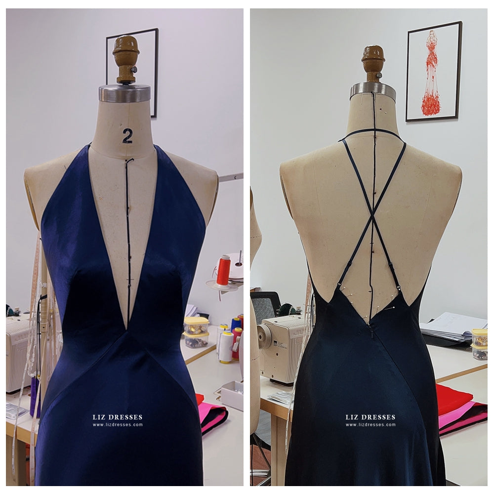 Ana de Armas as Paloma Navy Satin Dress No Time to Die Bond Girl