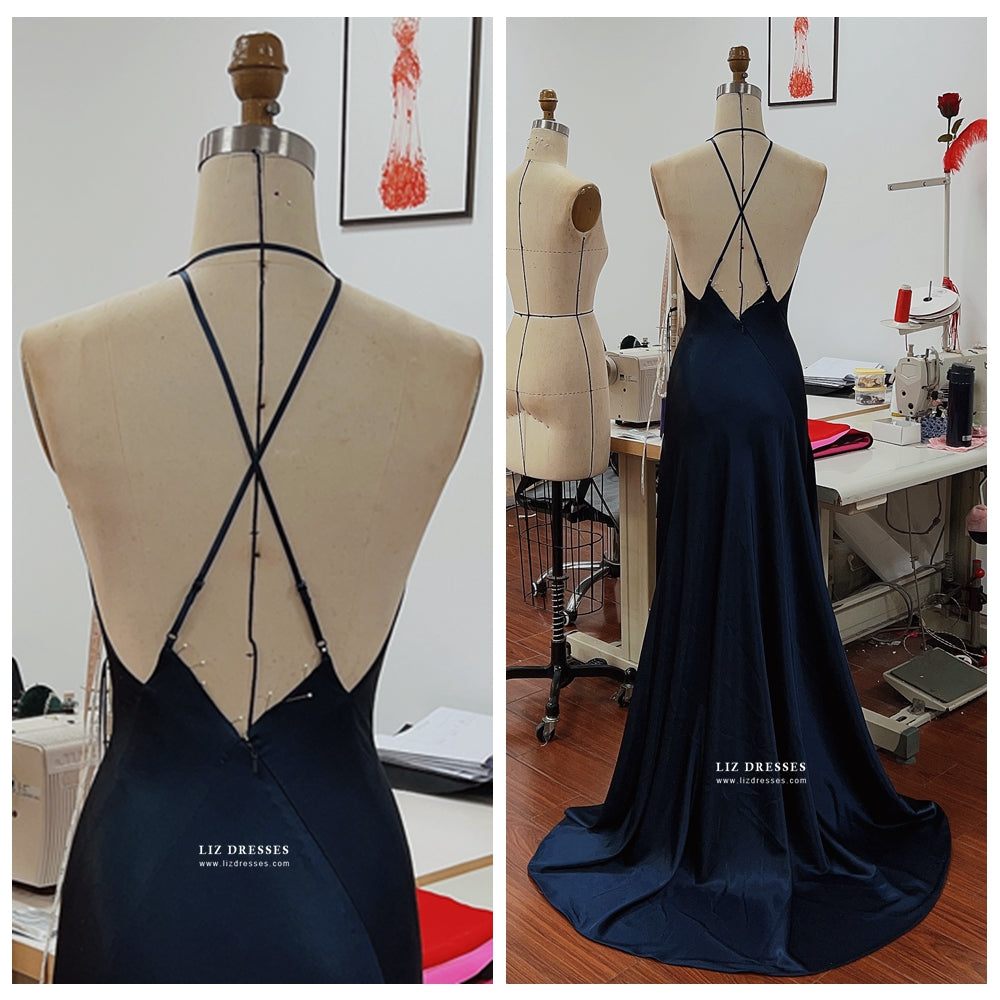 Ana de Armas as Paloma Navy Satin Dress No Time to Die Bond Girl