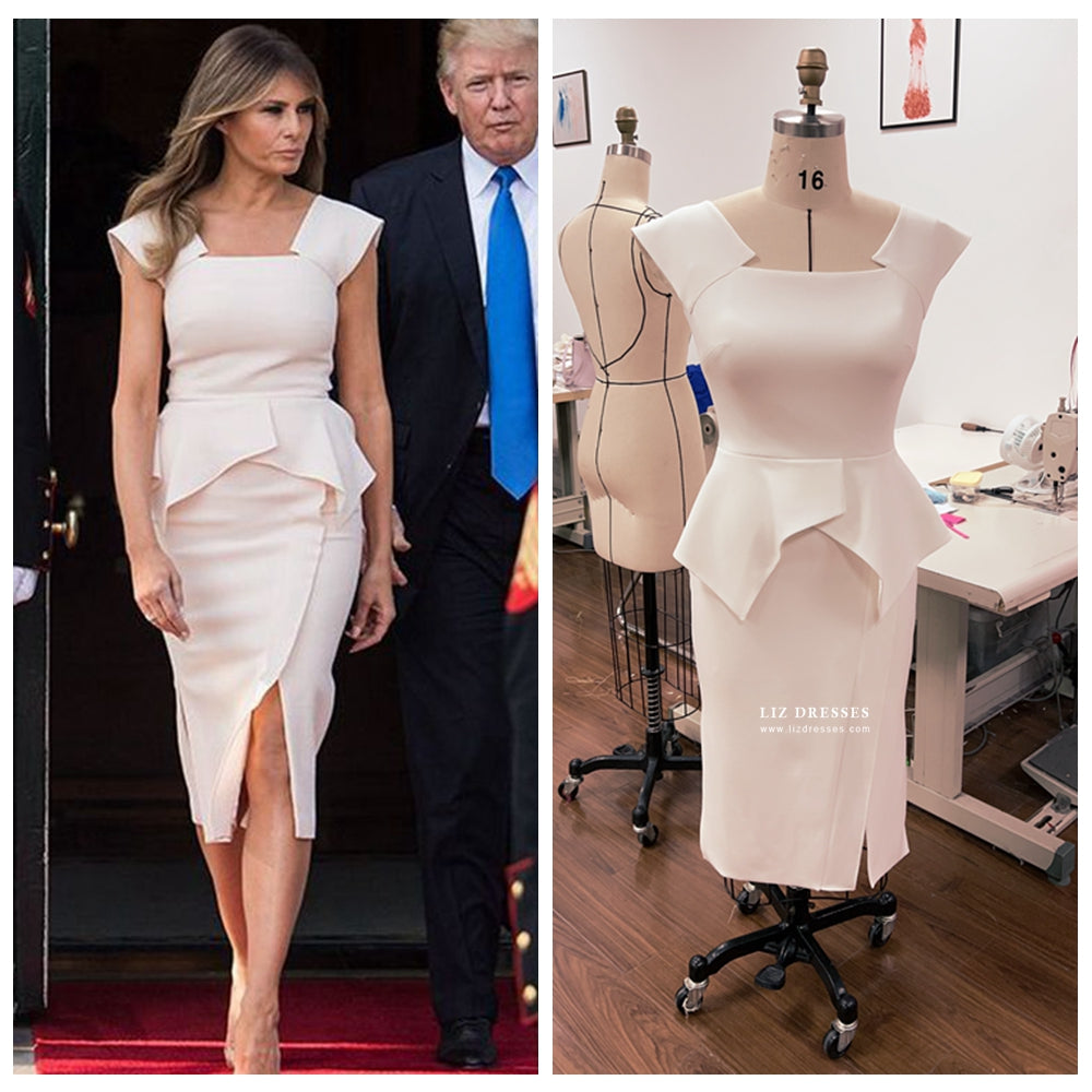 Melania Trump Inspired White Midi Semi Formal Dress – lizdresses