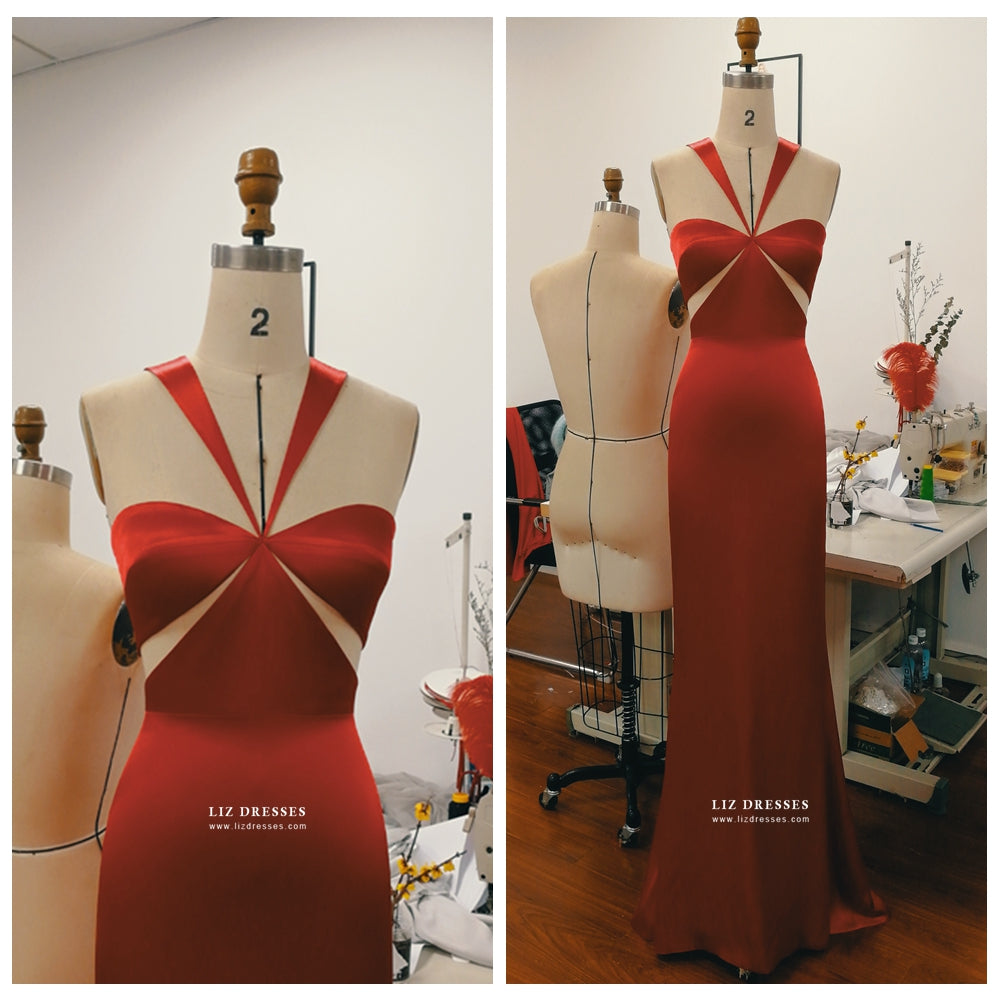 Selena Gomez Red Satin Formal Prom Dress Grammys 2016
