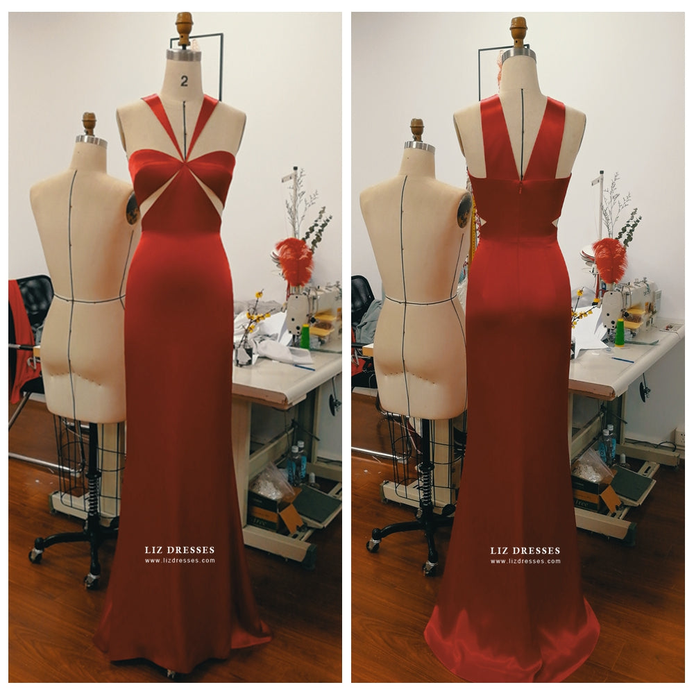 Selena Gomez Red Satin Formal Prom Dress Grammys 2016