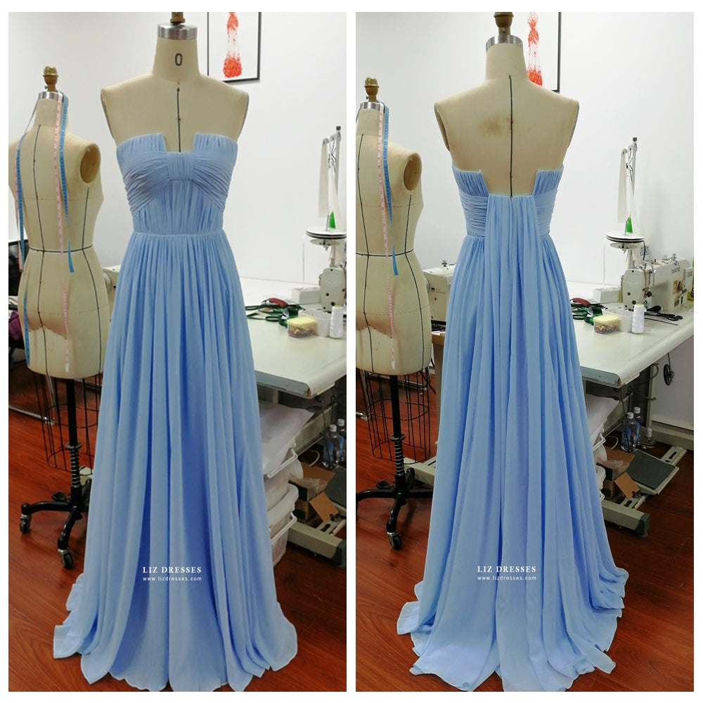 Giveaway Size 0 Blue Strapless Formal Prom Dress